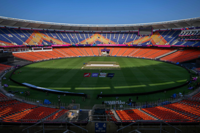<p>A view of the Narendra Modi Stadium ahead of the 2023 ICC men’s cricket World Cup in Ahmedabad, India  </p>